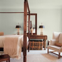 A bedroom painted linnean green (DC-34)