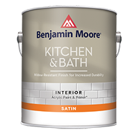 BENJAMIN MOORE PAINT STOP Kitchen & Bath is a premium quality satin finish enamel designed to resist mildew growth in kitchens and bathrooms.