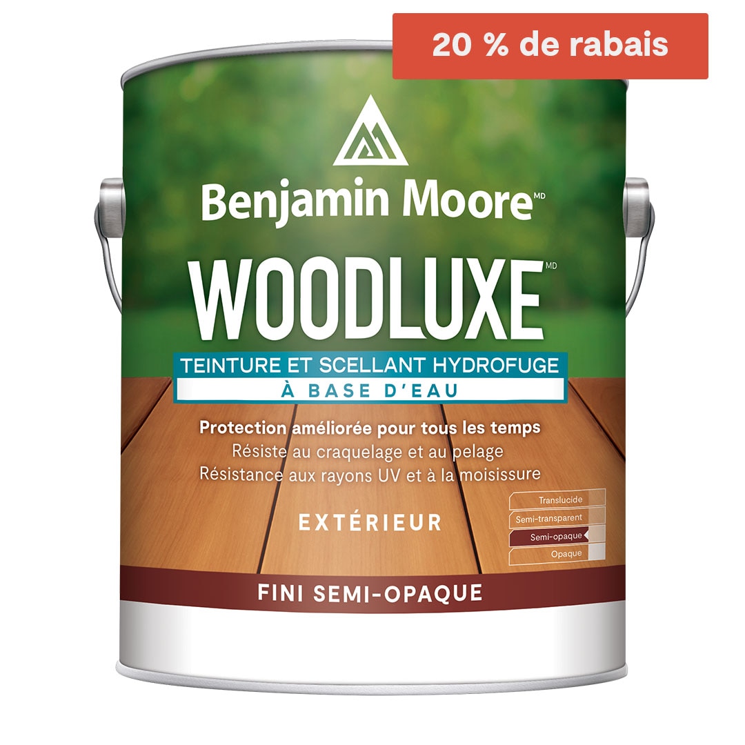 Teinture et scellant d'extérieur hydrofuge à base d’eau Woodluxe - Fini semi-opaque Teinture et scellant d'extérieur hydrofuge à base d’eau Woodluxe - Fini semi-opaque